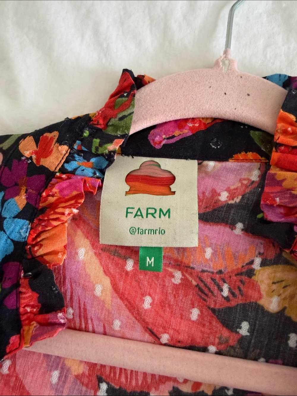 FARM Rio Black Floral Ruffle Blazer with Red, Orange & Pink Blooms - Picture 2 of 4